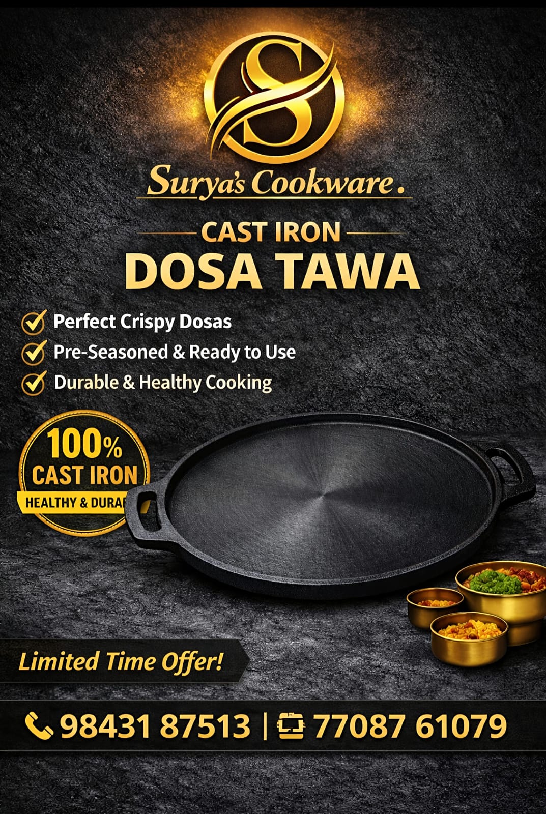 Double Hand Dosa Tawa 12 inch