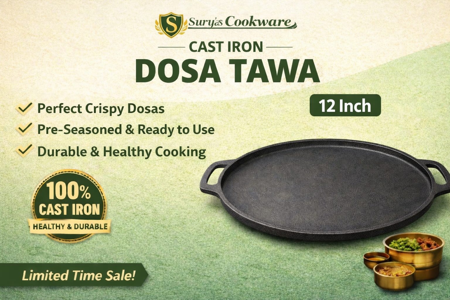 Double Hand Dosa Tawa 12 inch
